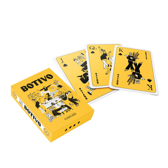 Botivo playing cards box with jack, queen and king cards fanned out