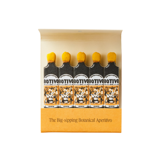 Open Botivo matchbook with bottle-shaped matches