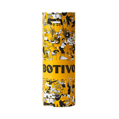Botivo gift tube with illustrated yellow and black artwork